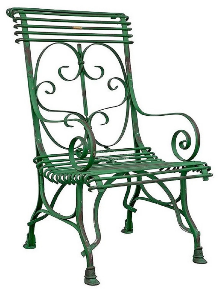 Art Nouveau Garden Chair Set of 6 Antique Green 64 x 66 x H. 114 cm - Handcrafted Wrought Iron Chairs with Armrests - Nostalgic Garden & Patio Furniture