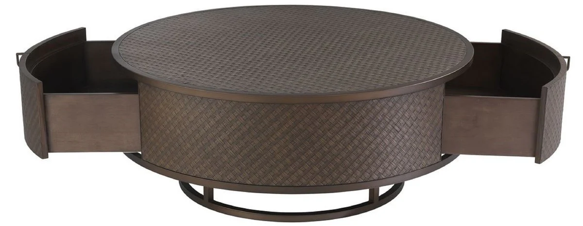 Luxury coffee table bronze Ø 100 x H. 40.5 cm - Round living room table with 2 drawers - Luxury living room furniture