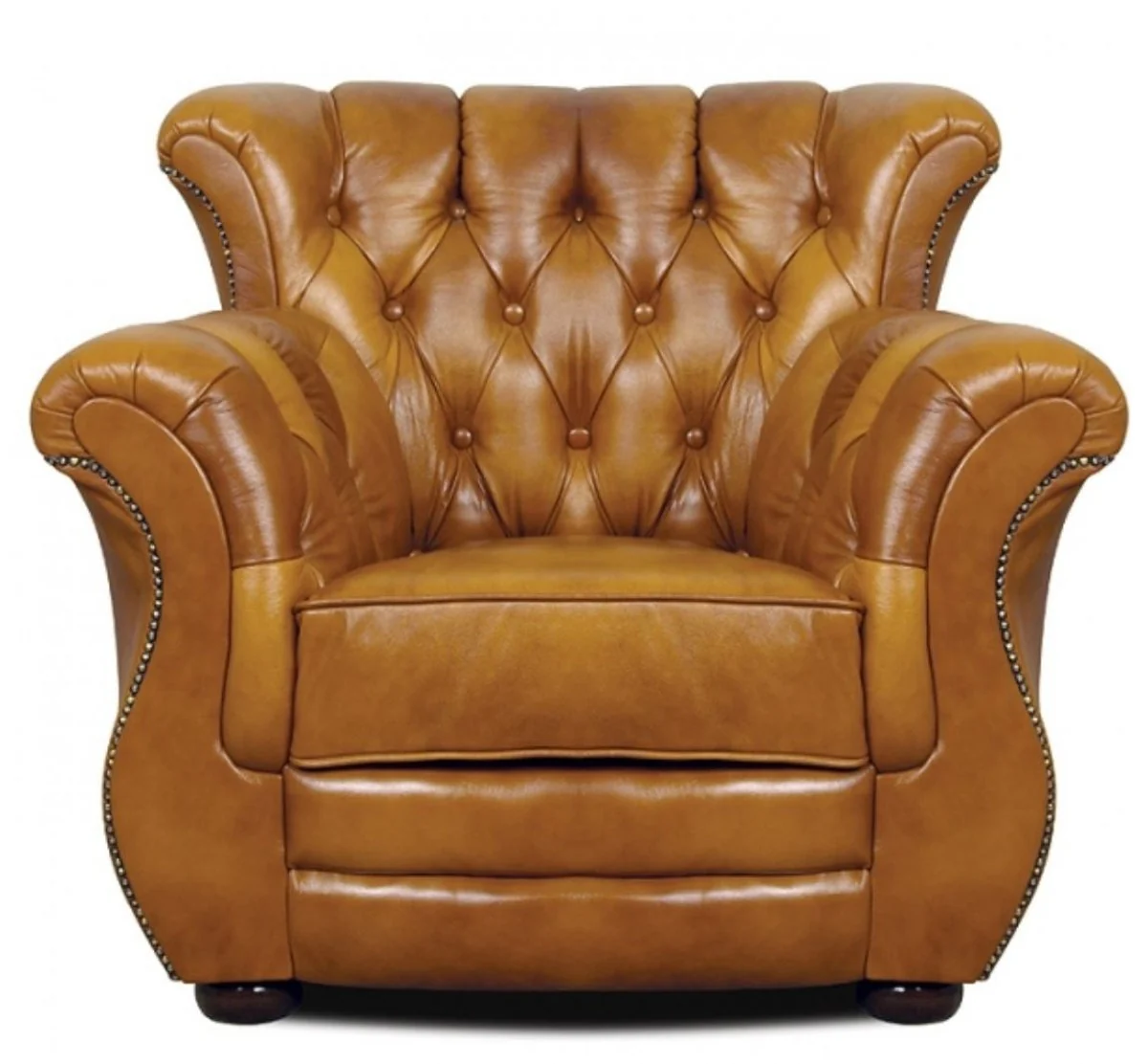 Luxury Chesterfield genuine leather armchair brown 95 x 85 x H. 88 cm - genuine leather furniture