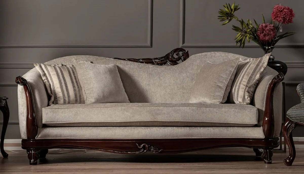 Luxury Baroque Sofa Beige / Dark Brown / Gold - Handmade Living Room Sofa in Baroque Style - Baroque Living Room Furniture
