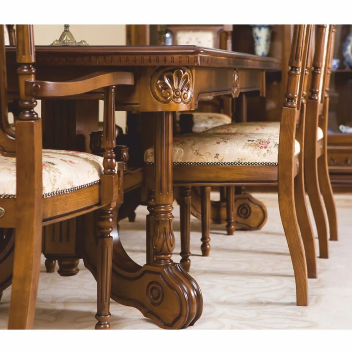 Luxury Baroque Dining Room Set Brown / Cream - 1 extendable dining table & 6 chairs