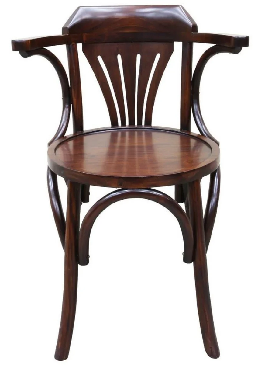 Luxury Art Nouveau mahogany dining room chair with armrests dark brown 59 x 50 x H. 82 cm - Solid wood kitchen chair - Baroque & Art Nouveau dining room furniture