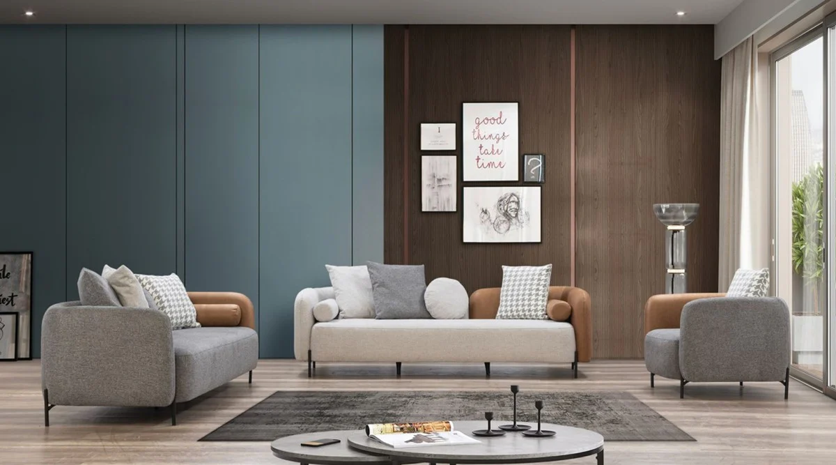 Luxury sofa light gray / brown / black 255 x 90 x H. 70 cm - living room sofa - living room furniture - luxury furniture - luxury furnishings