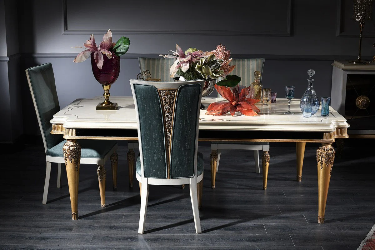 Luxury Baroque dining room set turquoise / white / gold - 1 dining table and 4 dining chairs - Baroque dining room furniture