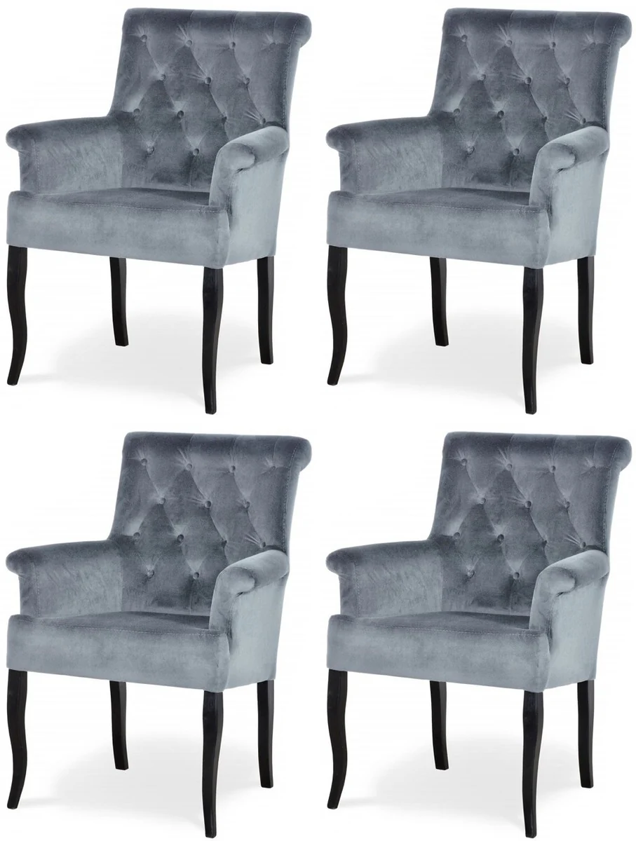 Chesterfield Neo Baroque Dining Room Chair Set of 4 Gray / Black - Kitchen Chairs with Armrests - Dining Room Furniture - Chesterfield Furniture - Neo Baroque Furniture