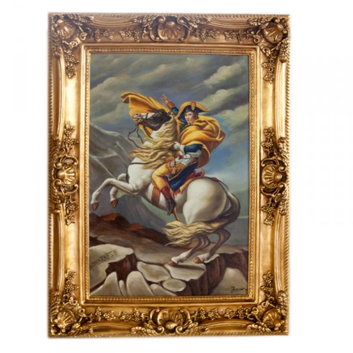 Huge hand-painted baroque oil painting Napoleon on horseback gold splendor frame 220 x 160 x 10 cm - solid material