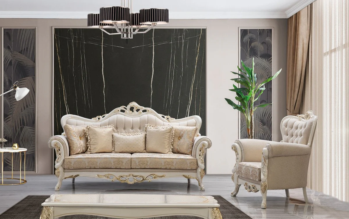 Luxury Baroque Coffee Table White / Gold - Handmade Baroque Style Living Room Table - Luxury Baroque Style Furniture - Baroque Style Living Room Furniture - Baroque Furnishings - Baroque Furniture