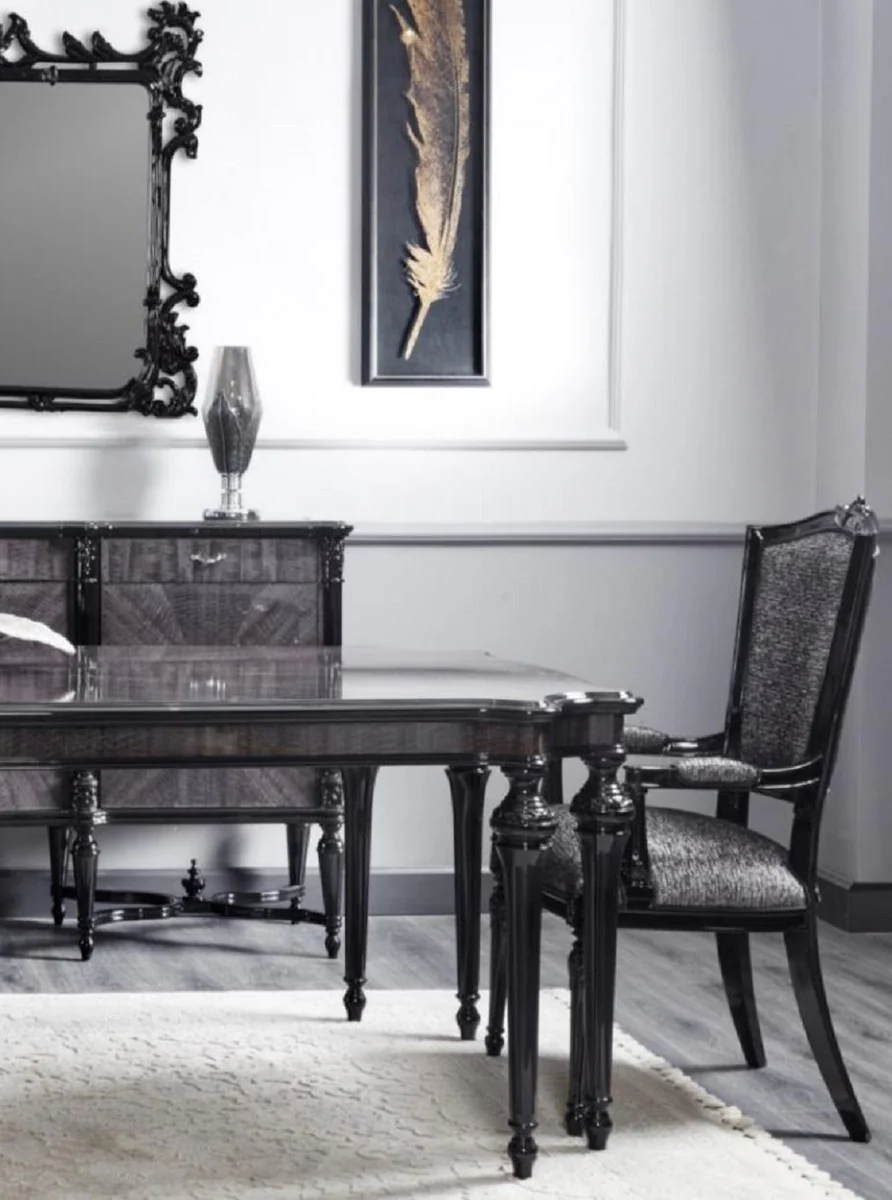 Luxury Baroque Dining Room Set Gray / Black - 1 Baroque Dining Table & 8 Baroque Dining Room Chairs - Luxury Dining Room Furniture in Baroque Style - Baroque Furniture - Noble & Magnificent