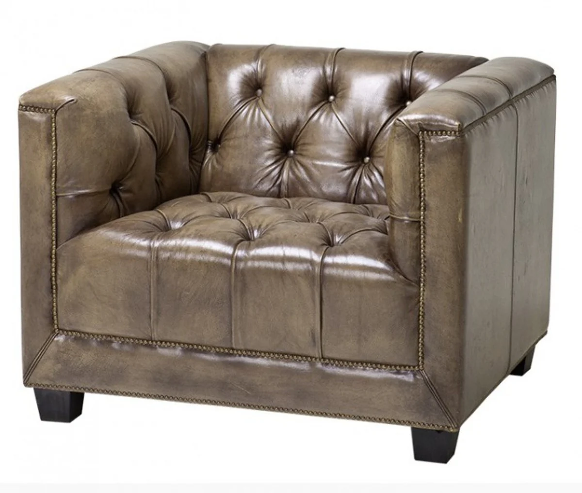 Chesterfield luxury real leather armchair cube vintage leather olive - club armchair