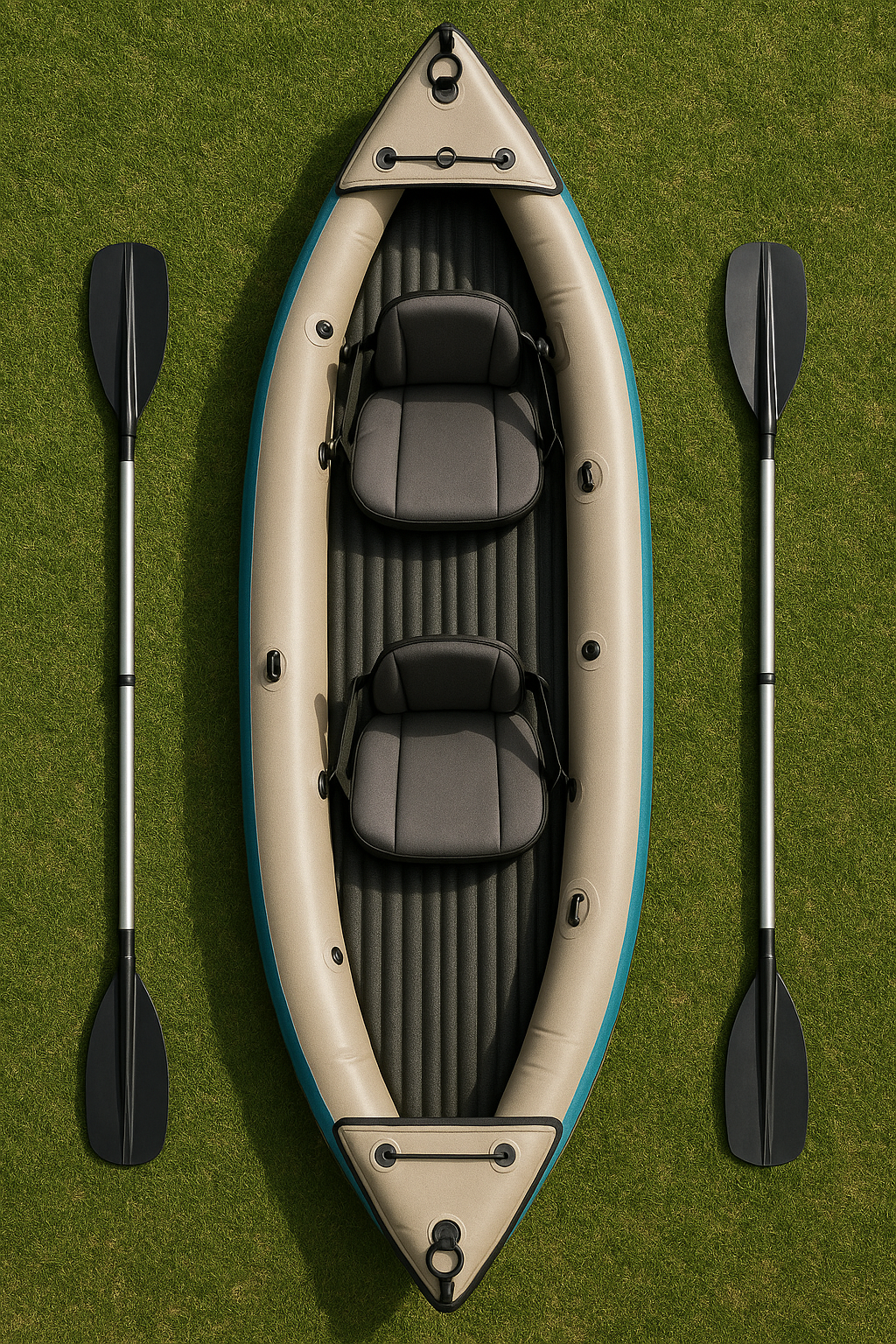 Aufblasbares Kajak mit Montagefunktion, beige/schwarzes PVC, Doppelsitz, 376 x 77 x 34 cm, See, Fluss, Meer, RaQOfnU505Gp