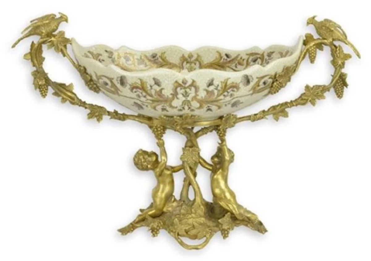 Jugendstil Deko Schale Creme / Messing 50 x H. 29,5 cm - Porzellan Obstschale