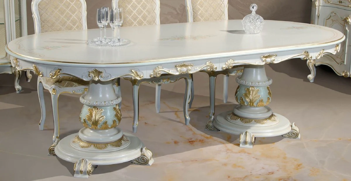 Luxury Baroque dining table white / cream / multicolored / gold 700 cm - Huge solid wood dining room table in Baroque style - Baroque dining room & hotel furniture - Luxury quality - Made in Italy
