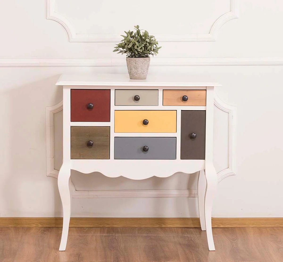 Designer chest of drawers with 7 drawers white / multicolored 80 x 48 x H. 82 cm - country house style furniture