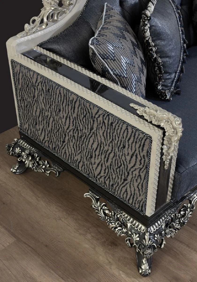 Luxury Baroque Sofa Blue / Gray / White / Black / Silver - Magnificent Living Room Sofa with Elegant Pattern - Baroque Living Room & Hotel Furniture - Noble & Magnificent