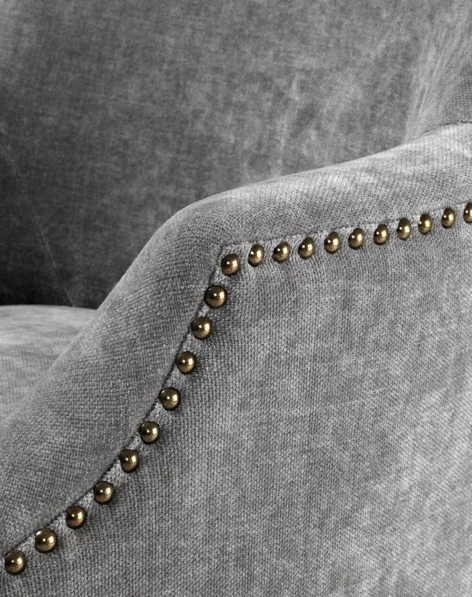 Luxury dining room chair with armrests gray / black / antique brass 60 x 71 x H. 92 cm - Dining room furniture