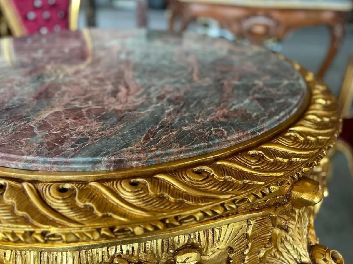 Baroque dining table gold / gray-brown - round solid wood dining room table with marble top - dining room furniture in baroque style - baroque furniture - noble & magnificent