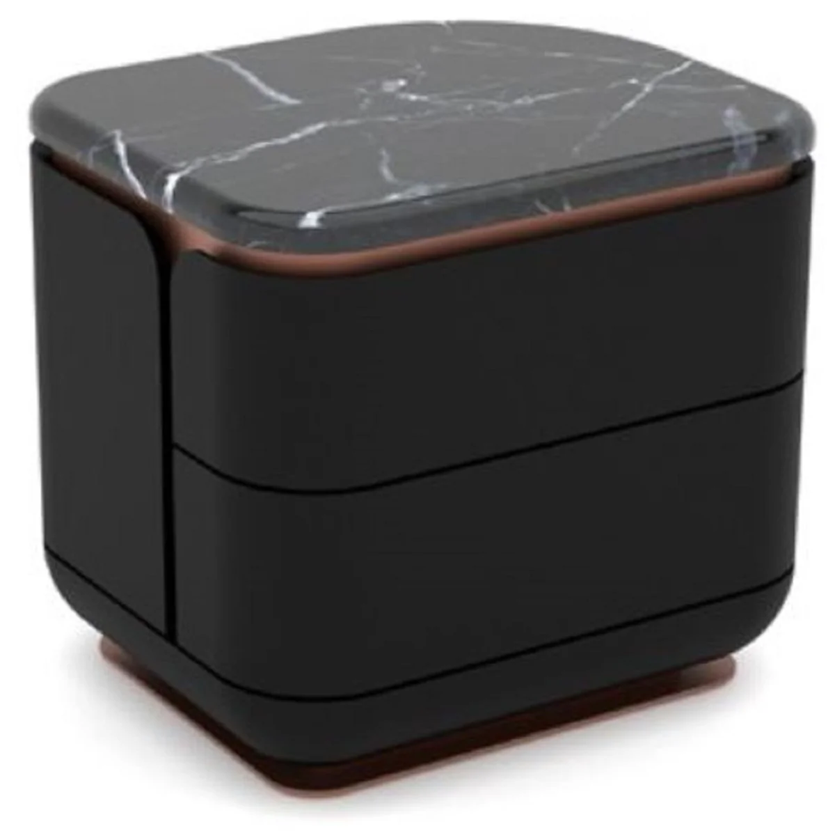 Luxury nightstand black / copper 60 x 50 x H. 57 cm - Solid wood bedside table with 2 drawers and marble top - Bedroom furniture - Hotel furniture - Luxury furniture