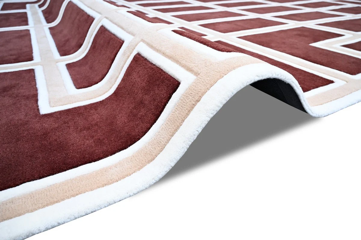 Luxury carpet with meander pattern burgundy red / cream 300 x 400 cm