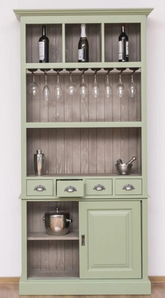 Country house style wine cabinet light green / gray 103 x 36 x H. 210 cm - Bar cabinet in country house style - Country house style bar furniture