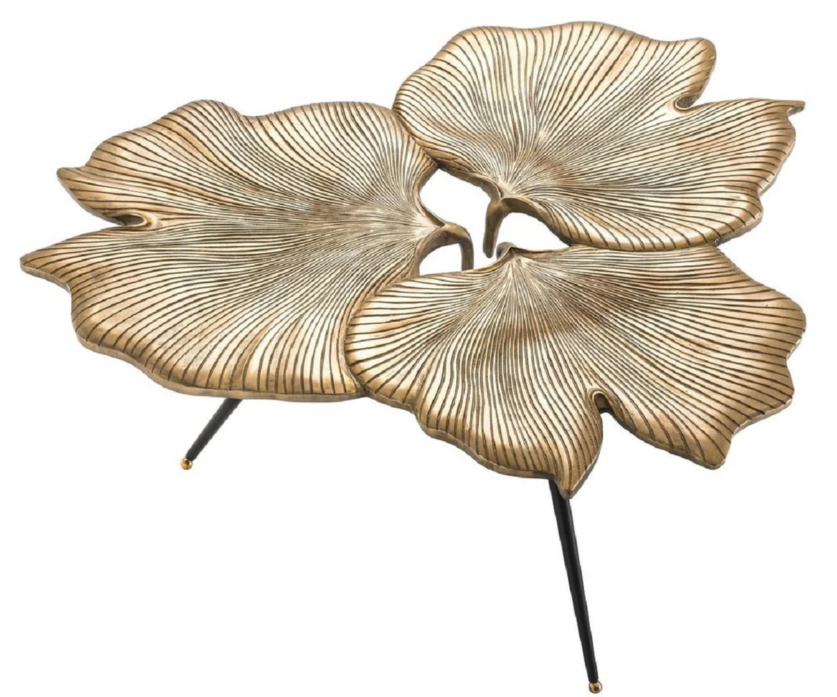 Designer side table vintage brass / black / gold 75 x 64 x H. 38.5 cm - aluminum table in ginkgo leaf design - luxury quality