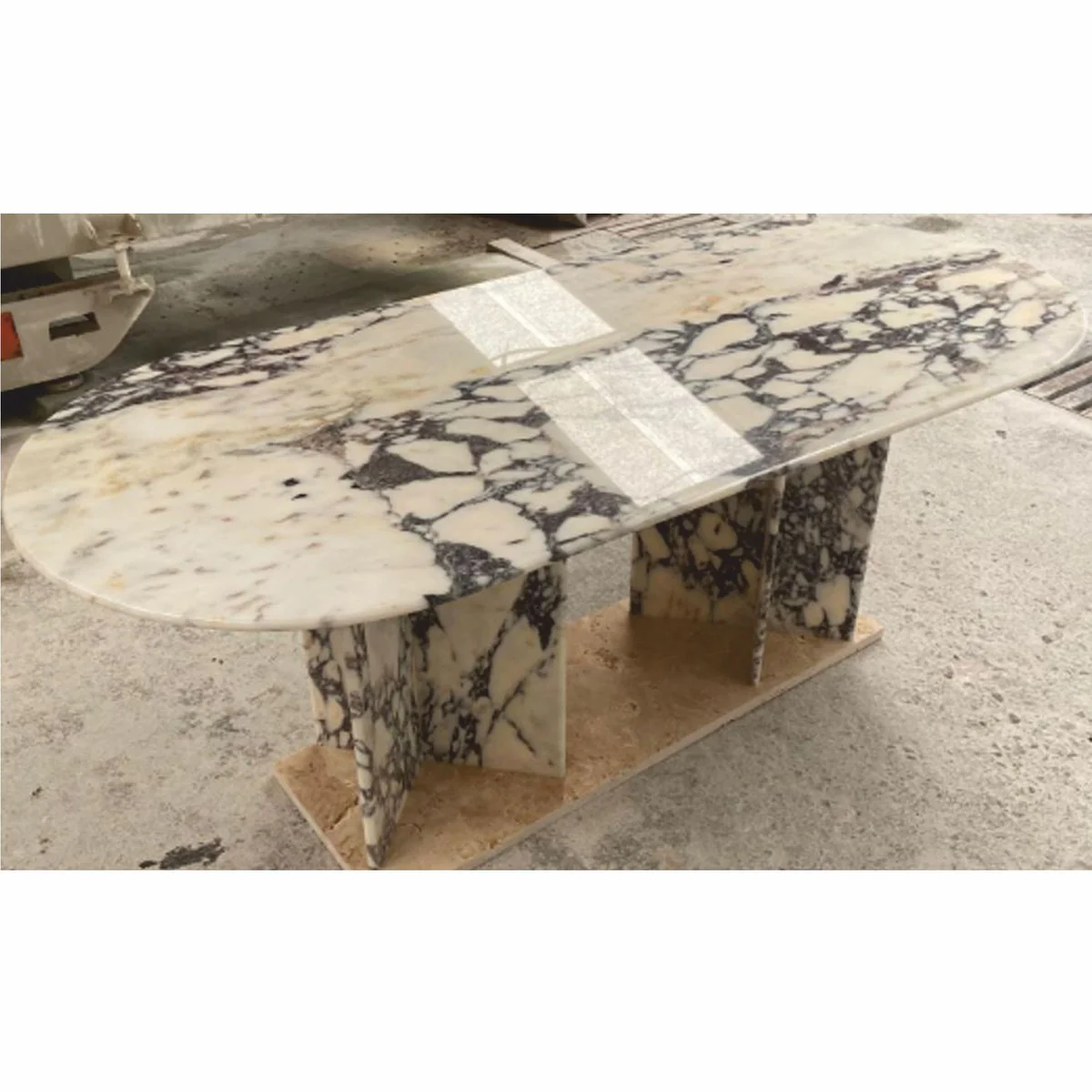 Luxury marble dining table cream white / purple 200 x 90 x H. 76 cm - Luxury marble dining room furniture