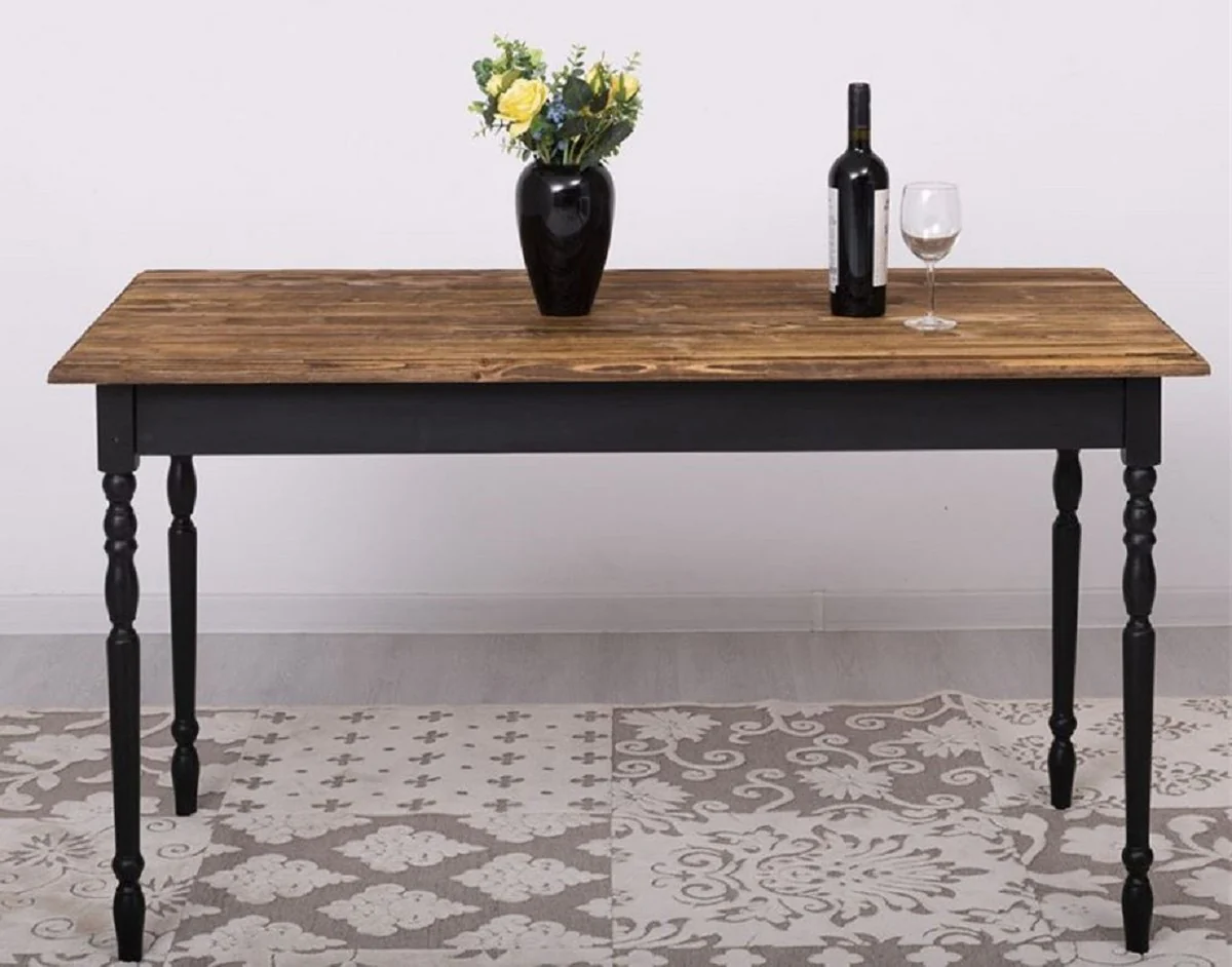 Country house style dining table dark brown / black 140 x 70 x H. 78 cm - solid wood kitchen table - country house style dining room furniture