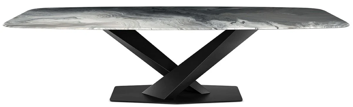 Luxury dining table multicolored / black 300 x 120 x H. 75 cm - Modern dining room table with glass top - Luxury dining room furniture - Luxury quality - Made in Italy