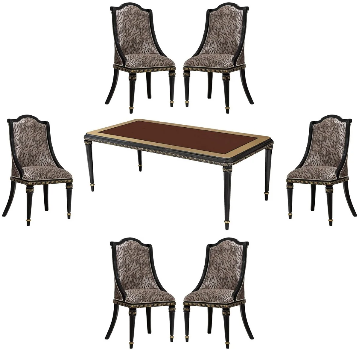 Luxury Baroque Dining Room Set Silver Pattern / Brown / Black / Gold - 1 Baroque Dining Table & 6 Baroque Dining Chairs - Luxury Dining Room Furniture in Baroque Style - Baroque Dining Room Furniture
