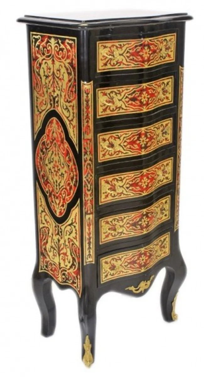 Baroque Boulle chest of drawers black / gold / red with 6 drawers - furniture cabinet sideboard