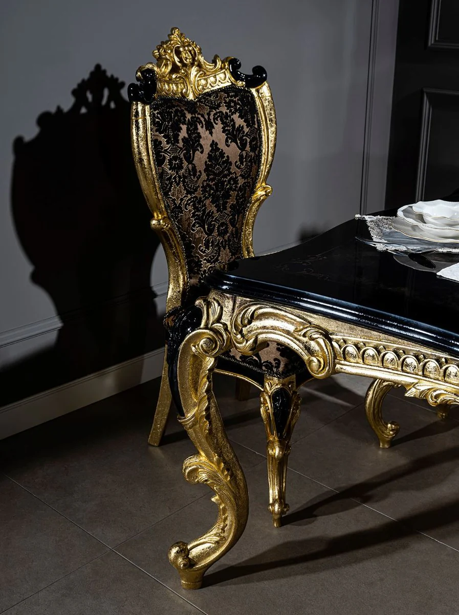 Luxury baroque dining room chair set with elegant pattern brown / black / gold 60 x 65 x H. 120 cm - kitchen chairs set of 6 in baroque style - baroque dining room furniture