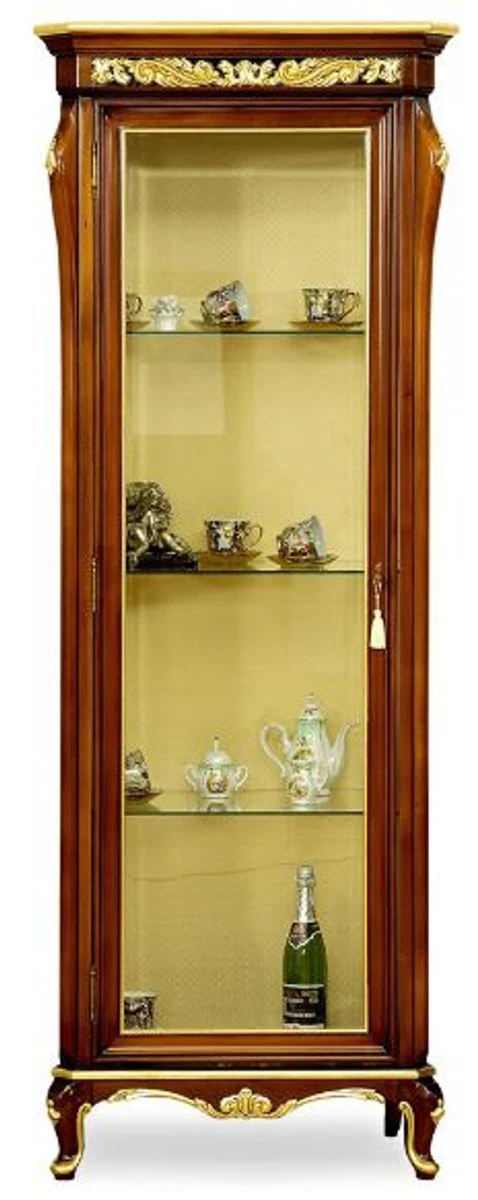 Luxury baroque display cabinet brown / gold - magnificent solid wood display cabinet with glass door and glass shelves - handmade baroque furniture - noble and magnificent