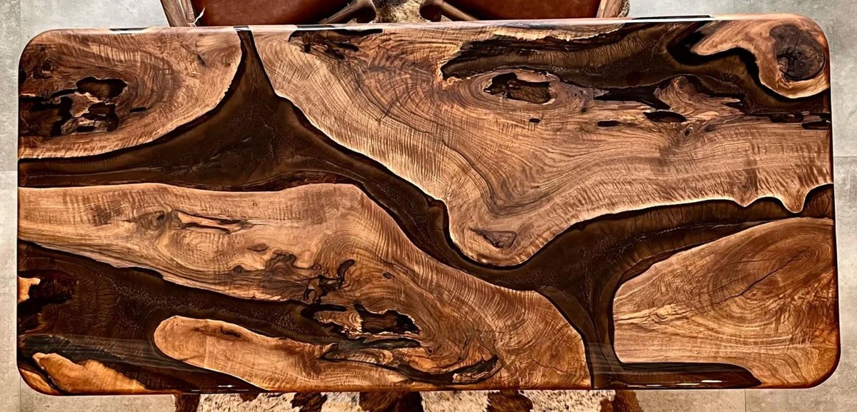 Luxury solid wood epoxy resin dining table brown 200 cm