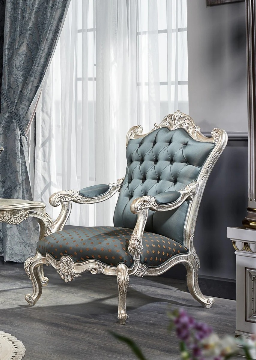 Luxury Baroque Living Room Set - 1 Chesterfield Sofa & 1 Chesterfield Throne Armchair & 1 Side Table - Baroque Living Room Furniture