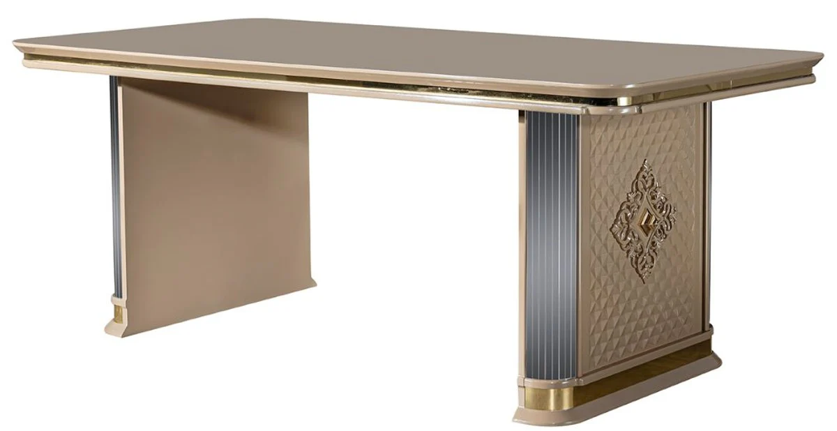 Luxury Art Deco dining table beige / gold - noble solid wood kitchen table - Art Deco dining room furniture