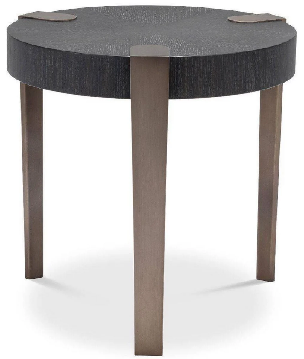 Luxury side table anthracite gray / bronze color Ø 57 x H. 55.5 cm - Round solid wood table with steel legs - Living room furniture - Luxury quality