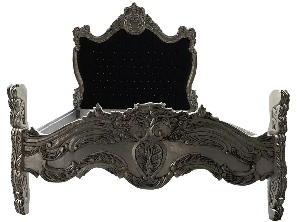 Baroque bed black / silver bling bling glitter stones 140 x 200 cm from the luxury collection by Casa Padrino