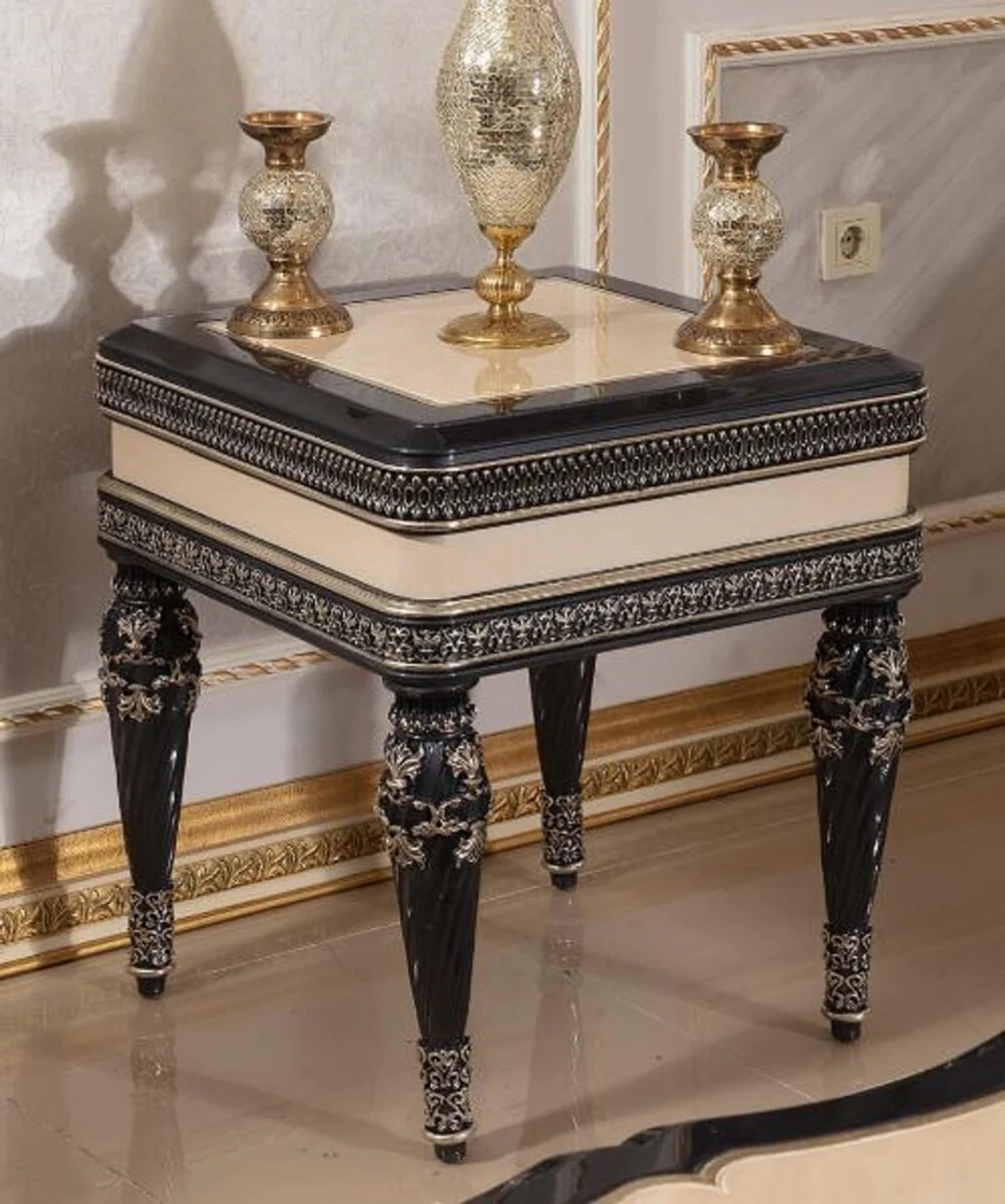 Luxury baroque side table beige / black / gold - magnificent solid wood table in baroque style - baroque living room furniture - noble and magnificent