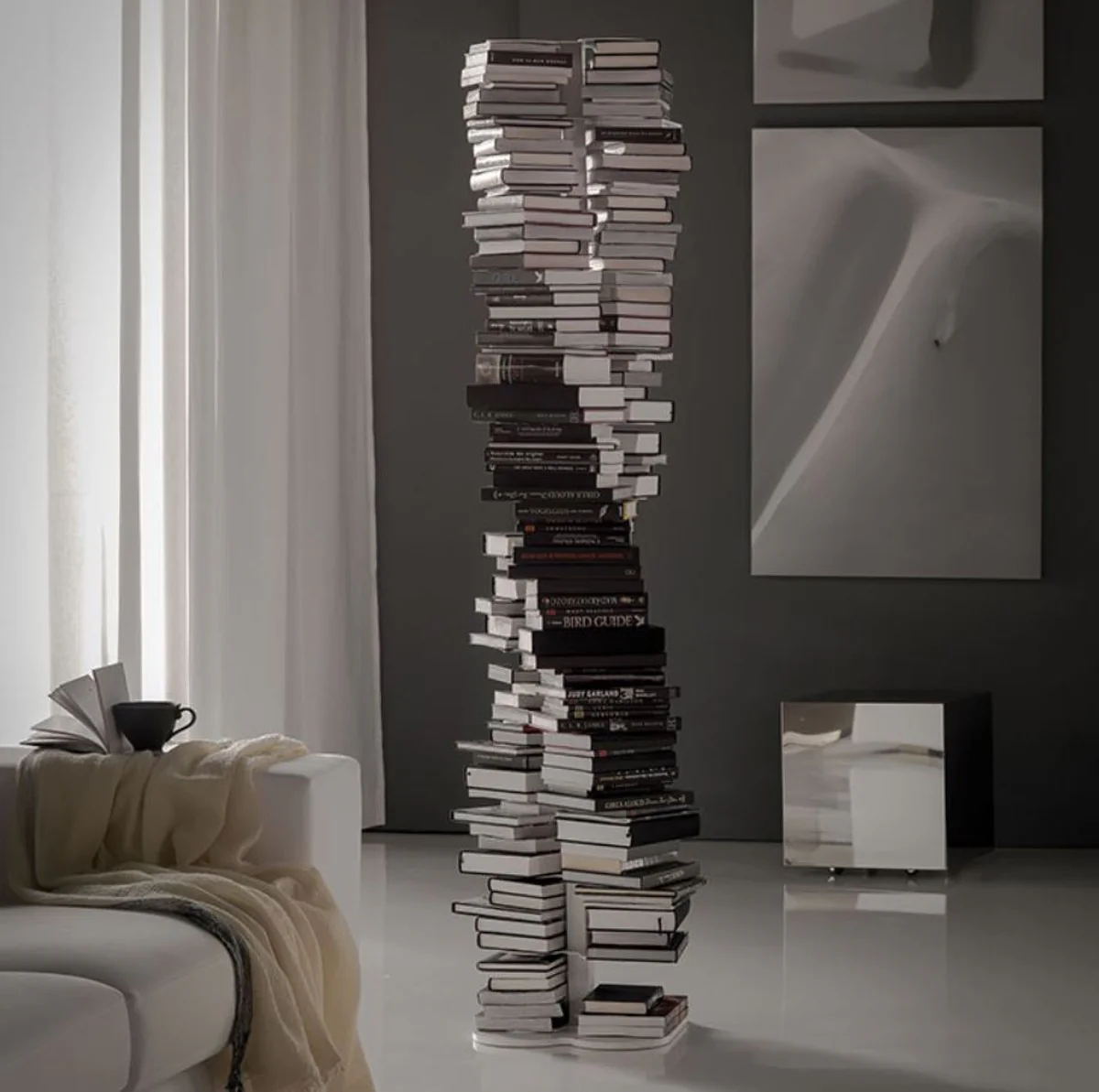 Luxury bookcase white 36 x 36 x H. 181 cm - Freestanding stainless steel bookcase - Living room furniture - Luxury collection