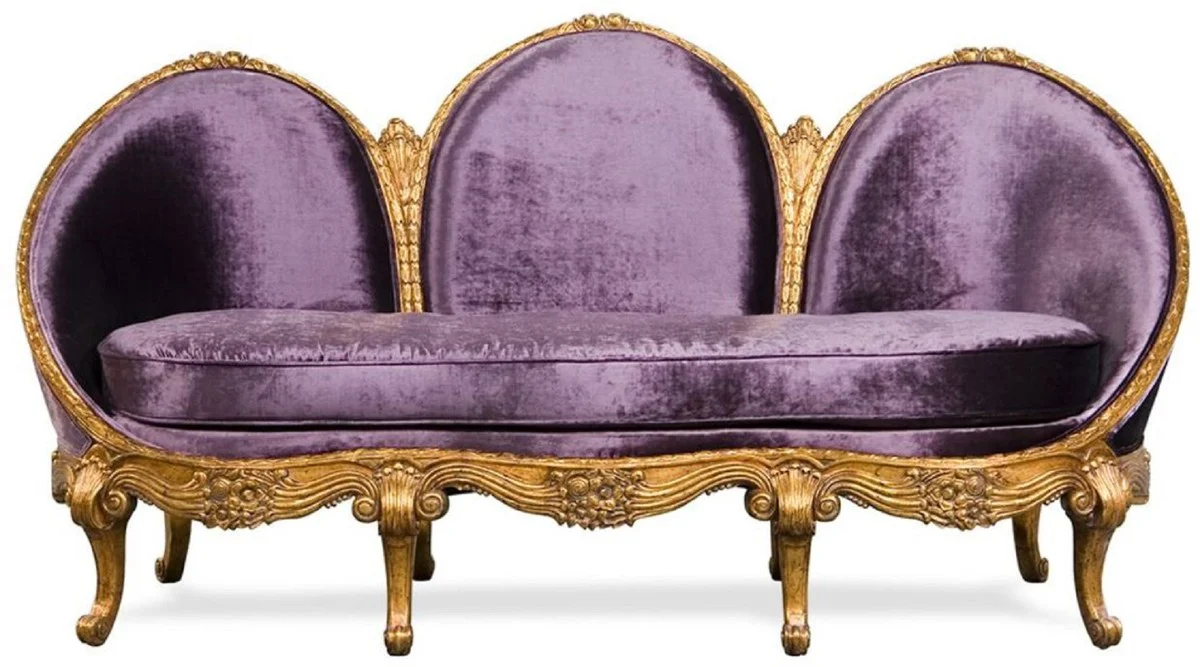 Luxury Baroque Velvet Sofa Purple / Antique Gold - Elegant Handmade Living Room Sofa in Baroque Style - Baroque Living Room Furniture - Noble & Magnificent