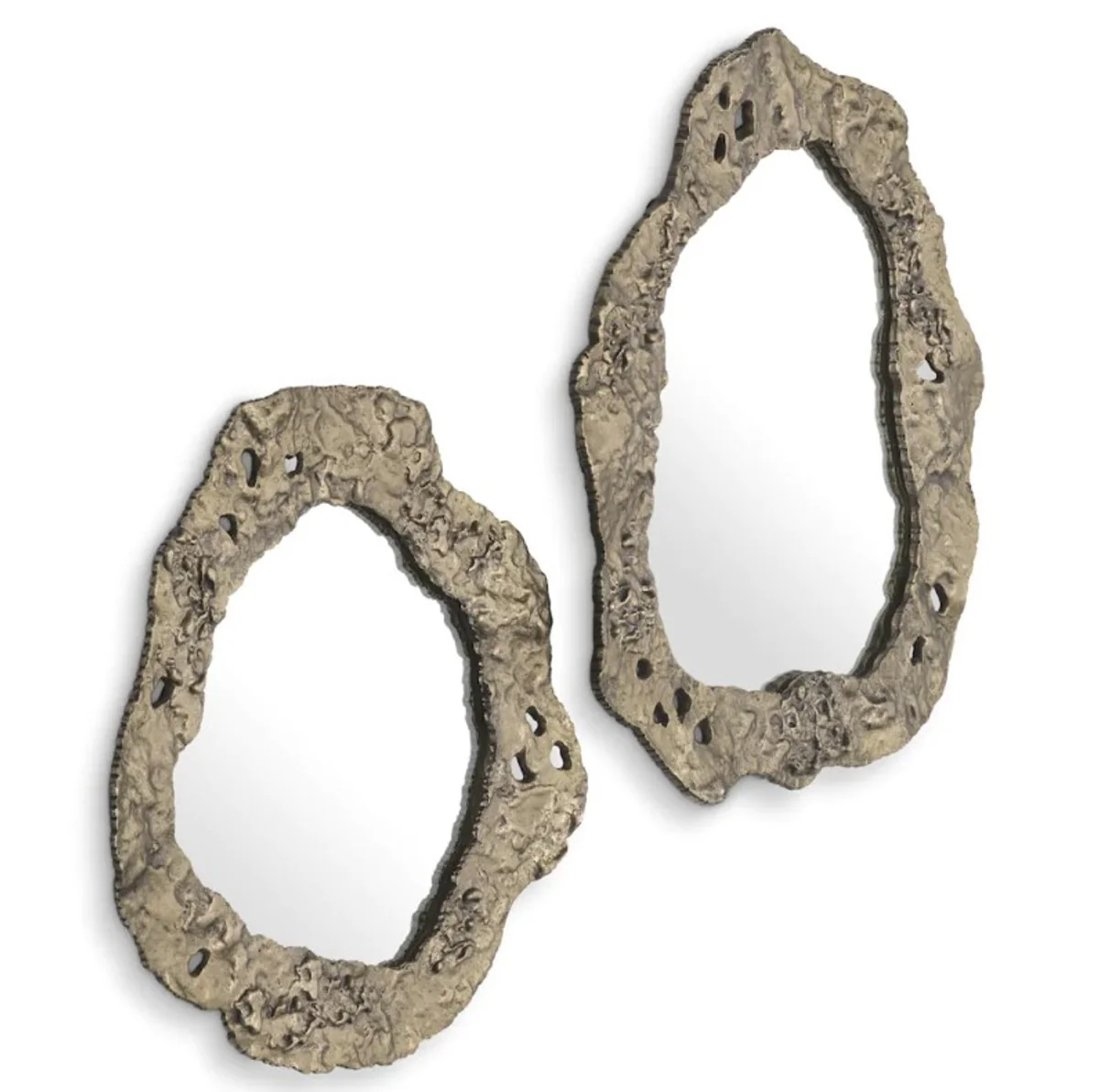 Luxus Spiegel in Antik Messing finish - Luxus Wohnzimmer Spiegel 2 Stück Spiegel