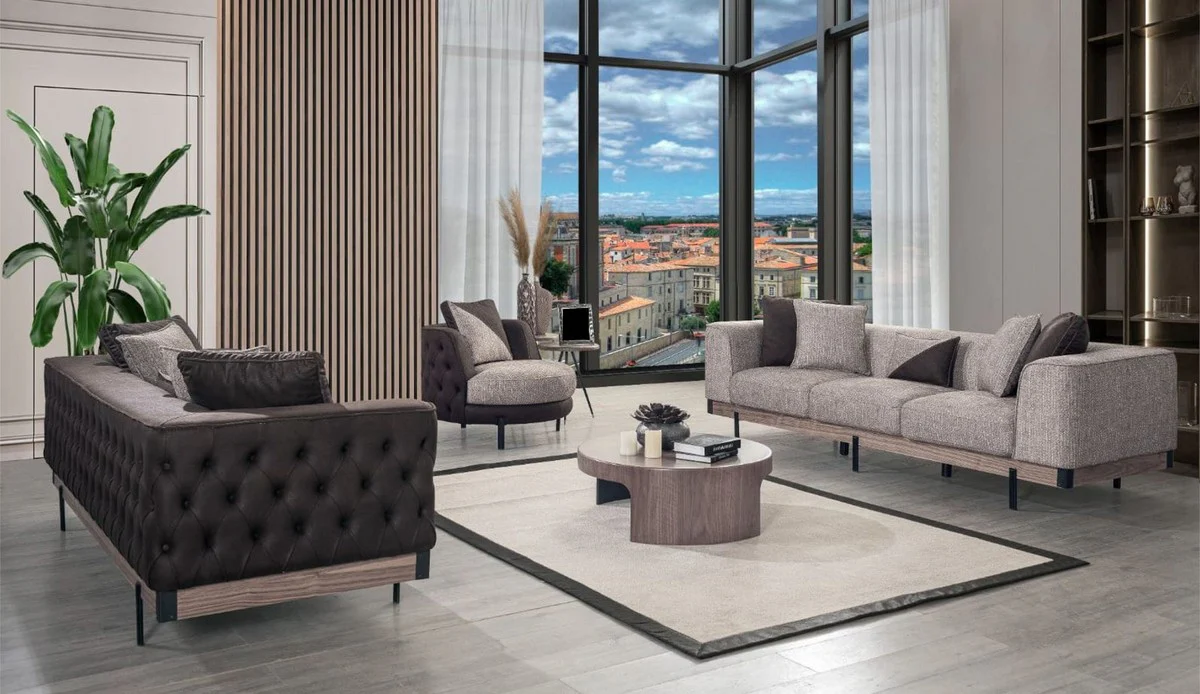 Luxus 4er Sofa Grau / Braun / Schwarz 270 x 96 x H. 75 cm - Wohnzimmer Sofa - Hotel Sofa - Wohnzimmer Möbel - Hotel Möbel - Luxus Möbel - Luxus Einrichtung - Wohnzimmer Einrichtung