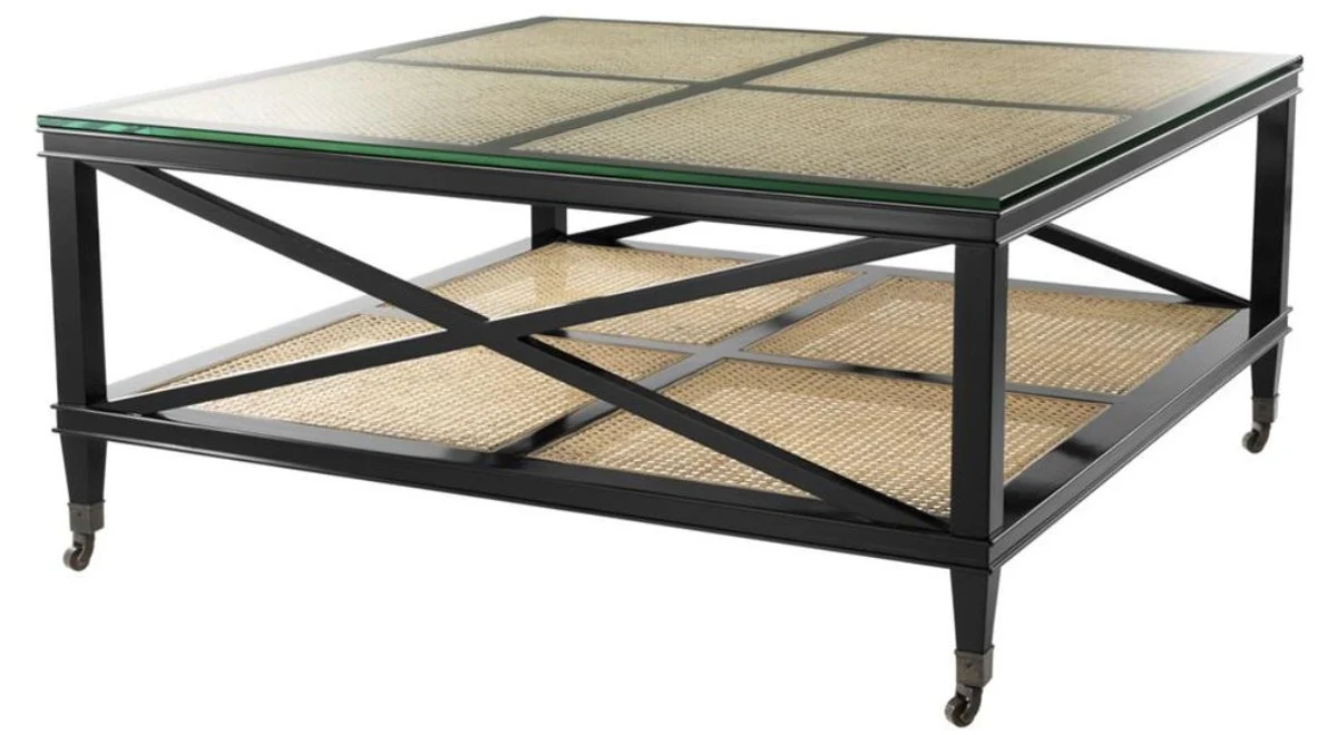 Luxury coffee table black / natural color 100 x 100 x H. 46 cm - Limited Edition