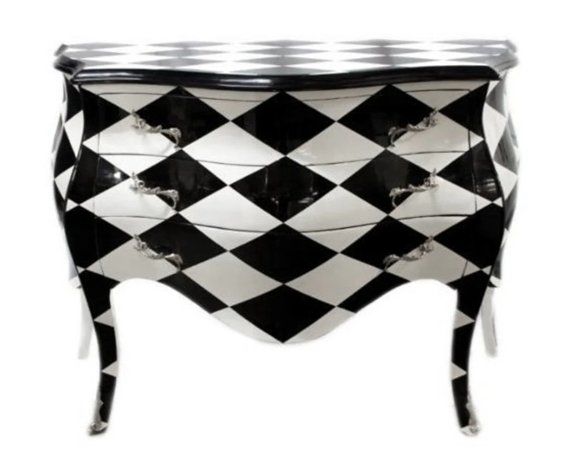 Baroque chest of drawers checkered black/white - handmade from solid wood