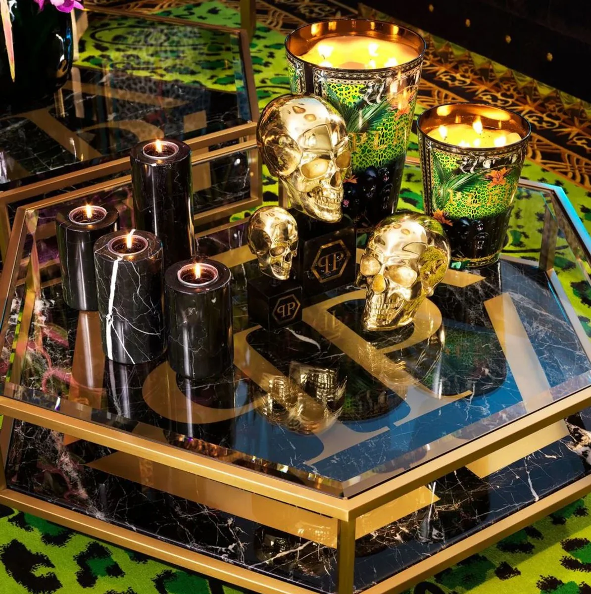 Philipp Plein luxury designer decorative skull gold 14 x 22 x H. 16 cm