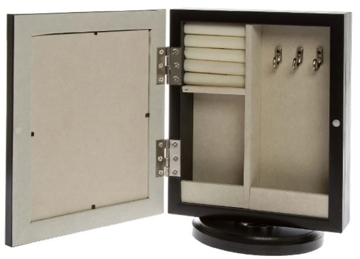 Luxury jewelry cabinet black / cream / silver 20 x 15 x H. 27 cm - Small jewelry cabinet with photo frame, mirror door and rotating base