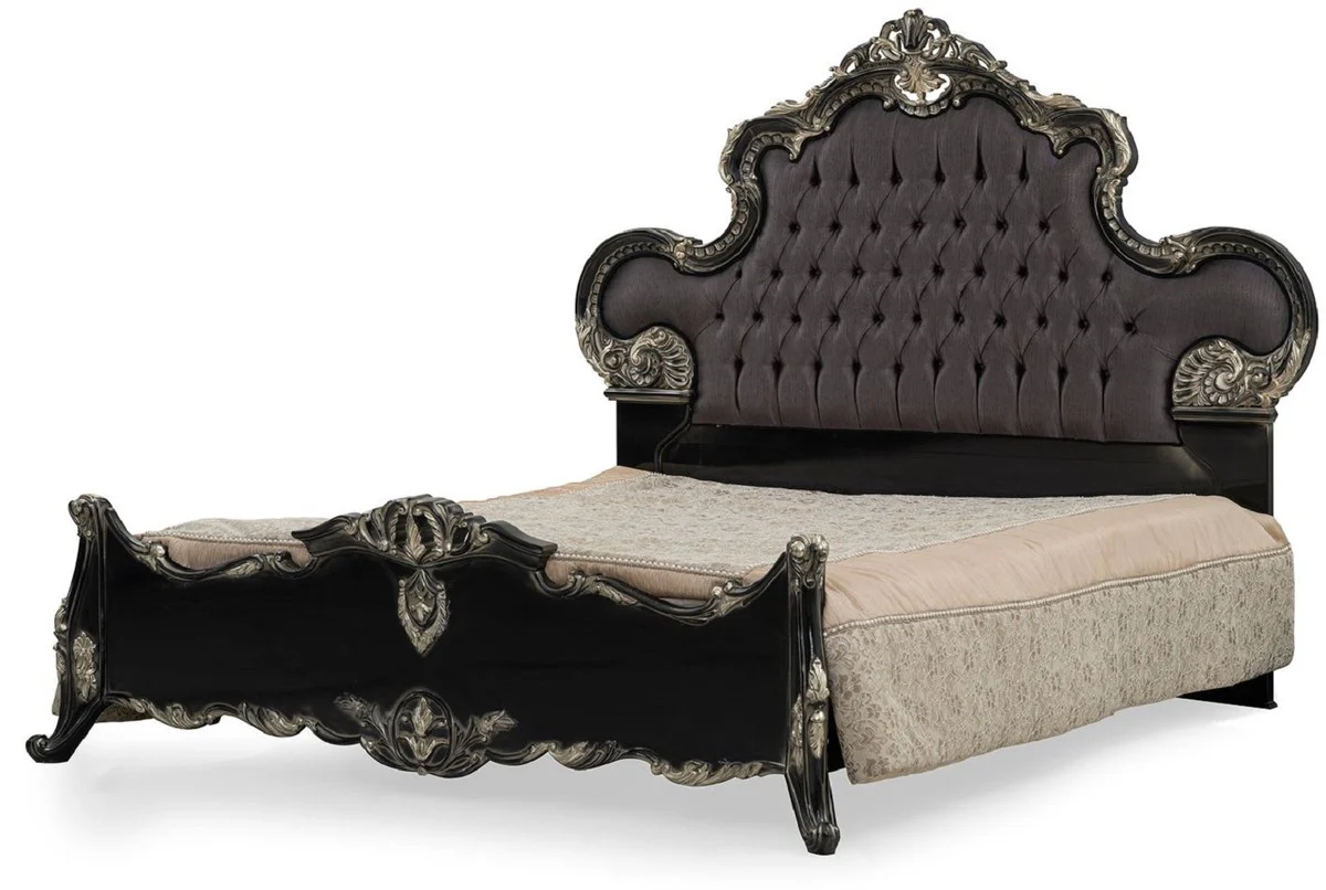 Luxury Baroque Double Bed Anthracite Gray / Black / Silver - Magnificent Solid Wood Bed - Luxury Bedroom Furniture in Baroque Style - Baroque Bedroom Furniture - Noble & Magnificent