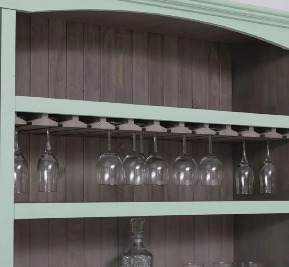 Country house style bar cabinet mint green / gray 240 x 50 x H. 210 cm - Solid wood wine cabinet in country house style - Country house style furniture - Bar furniture in country house style - Country house style furnishings