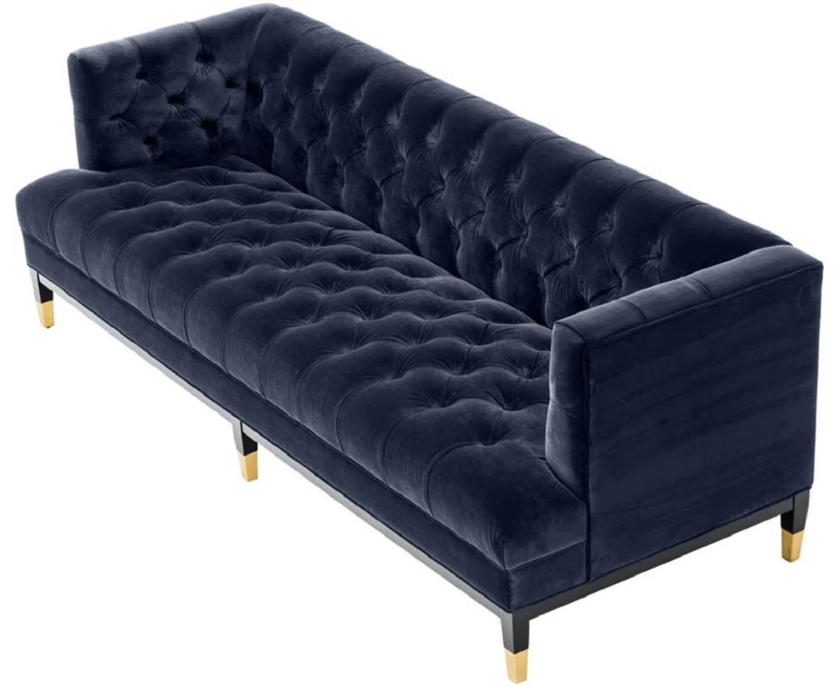 Luxury living room sofa midnight blue / black / brass 230 x 85 x H. 79 cm - Chesterfield velvet sofa