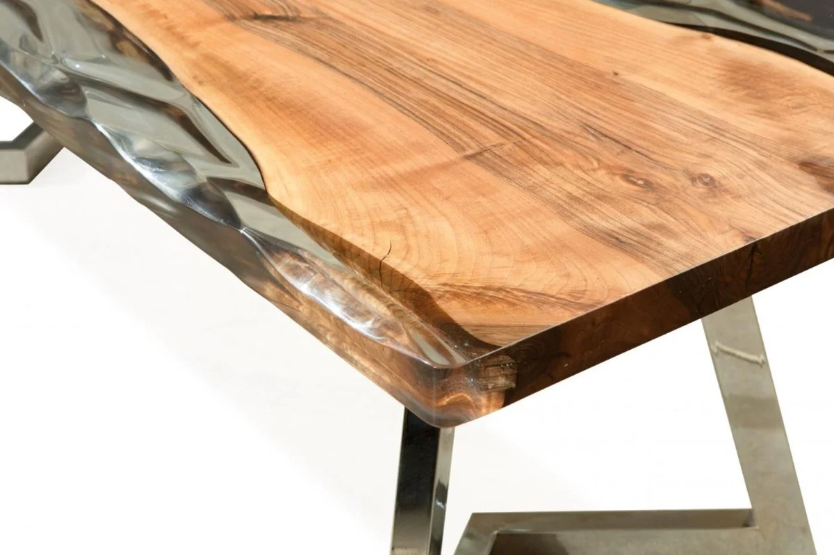 Luxury dining table brown / silver 230 x 100 x H. 76 cm - Rectangular kitchen table with epoxy resin - Dining room furniture - Epoxy resin furniture - Luxury furniture