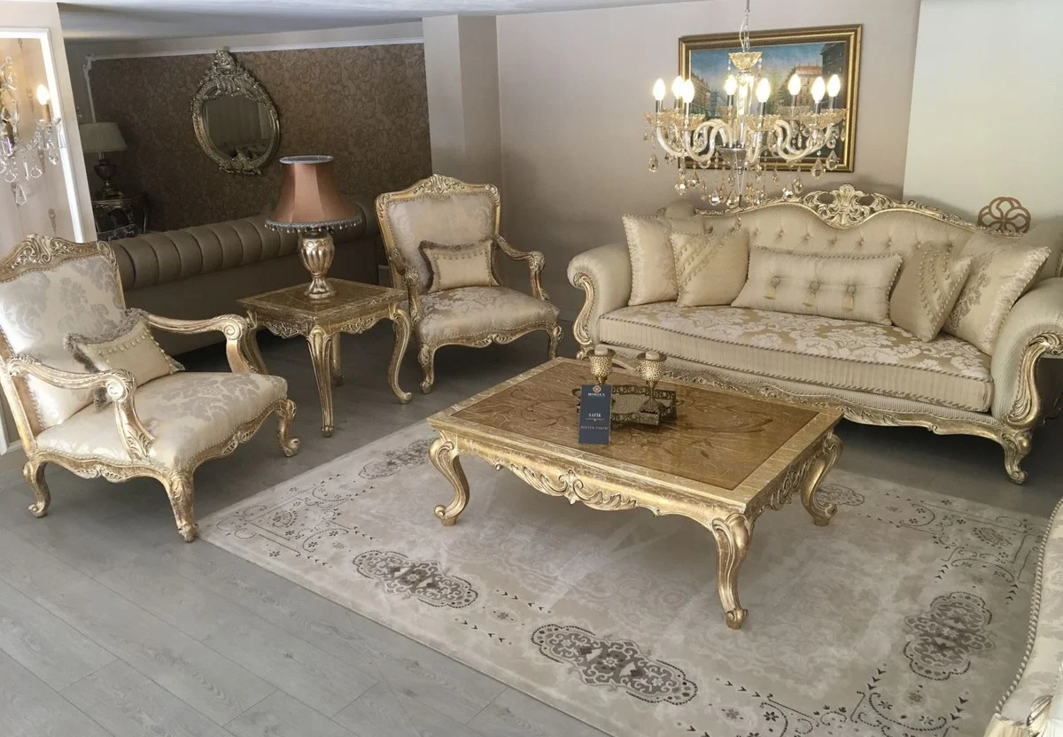 Luxury Baroque Coffee Table Antique Gold - Handcrafted Solid Wood Table in Baroque Style - Baroque Living Room Furniture - Noble & Magnificent